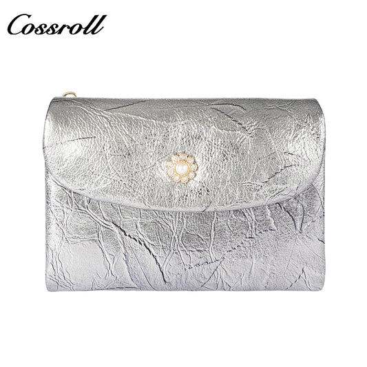 New style first layer cowhide printed bright color coin purse ladies multi-function button bag