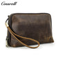 New retro Crazy Horse Leather cable Bluetooth headphone organizer with zippered wrist phone clutch