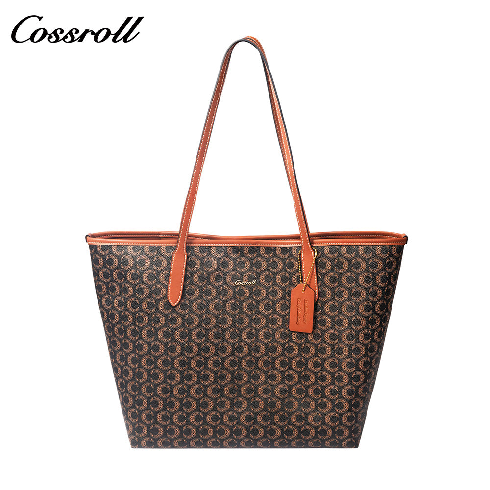 Women Vintage C Monogram Genuine Leather Tote Bag, Large Capacity Commuter Shoulder Handbag