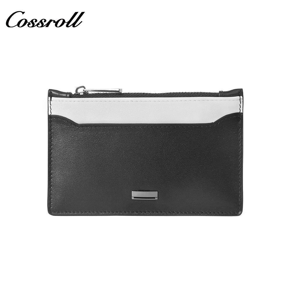Genuine Leather Ultra Slim Zipper Card Holder, All-in-One Coin & Credit Card 2-in-1 Mini Portable Wallet for Men & Women