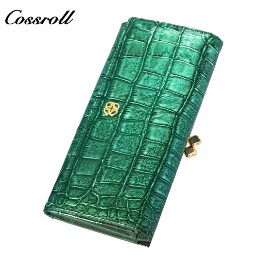 Europe and the United States three fold crocodile leather wallet women's long money clip multi-card wallet manufacturers customized