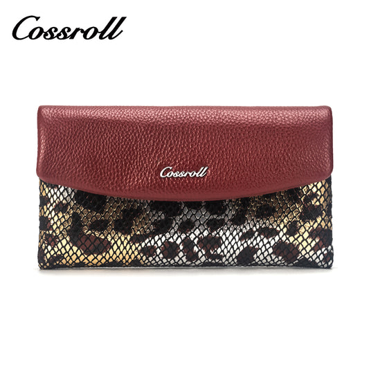 Red snake print women's genuine leather zipper wallet