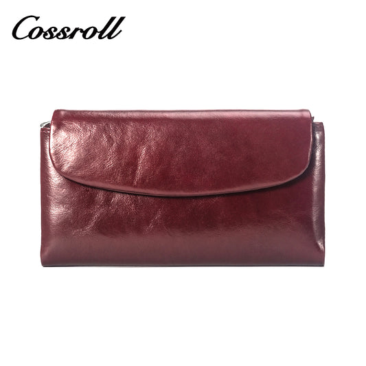 Waxed Women's genuine Leather Long Wallet