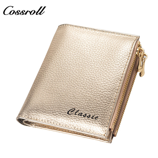 New leather wallet short first layer cowhide women's advanced sense purse small purse for women pearl pattern