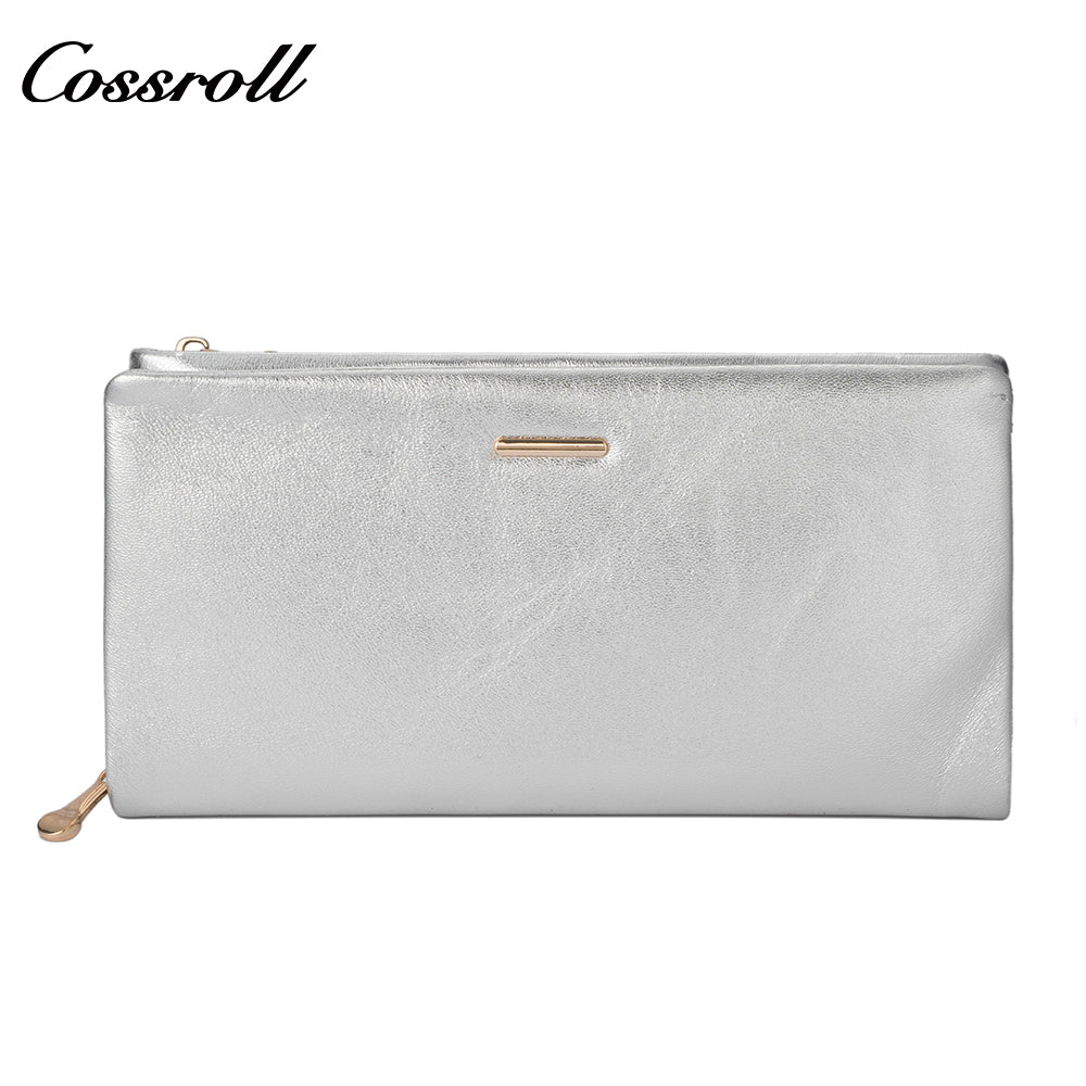 Genuine leather wallet for women, shiny leather, double-layer stylish bill wallet with zipper