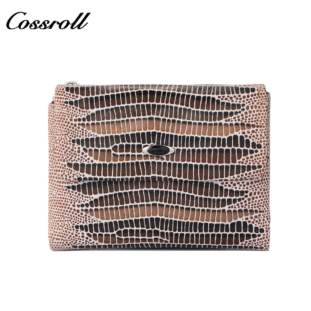 Women's Short Wallet, Genuine Leather, Fashion Embossed Lizard Skin Card and Coin Purse
