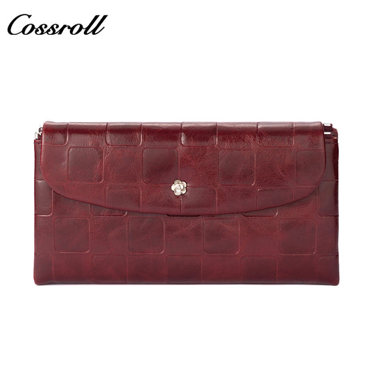 Genuine leather wallet, tri-fold, fashionable soft cowhide clutch, large-capacity women's wallet
