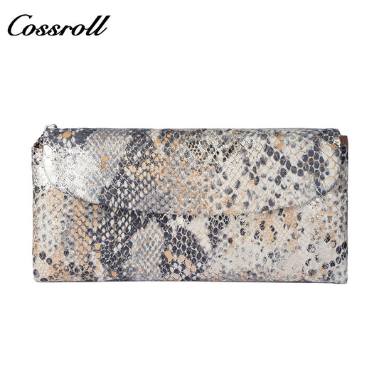 Genuine Leather Wallet Fashion Soft Cowhide Clutch for Women, Large Capacity Storage Bag, Snake Print Wallet