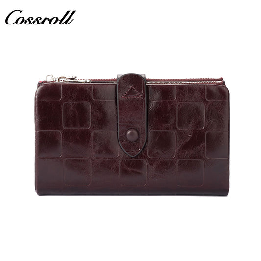 Genuine leather women's wallet with clasp, anti-demagnetization card holder, stylish European and American crocodile pattern