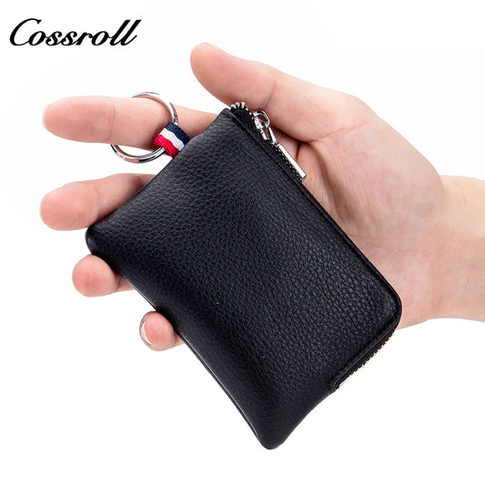 Multi-function coin wallet Men's leather ultra-thin mini wallet cowhide card bag zipper coin bag key bag