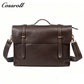 Men's Cowhide Leather Messenger Briefcase, Flap Laptop Handbag, Large Capacity Genuine Leather Shoulder & Crossbody Bag for Business & Daily Commute