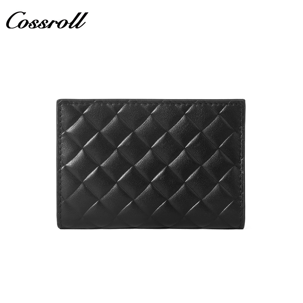 Diamond Quilted Genuine Leather Coin Card Wallet, Minimalist Portable Bifold Short Purse for Daily Commute