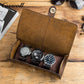 Crazy horse Leather cylinder type three mechanical watch box travel portable watch storage box in stock