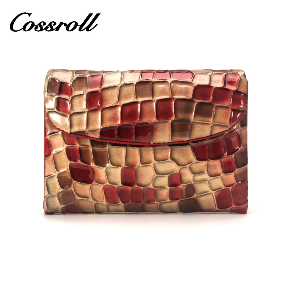 Crocodile print short women's genuine leather wallet