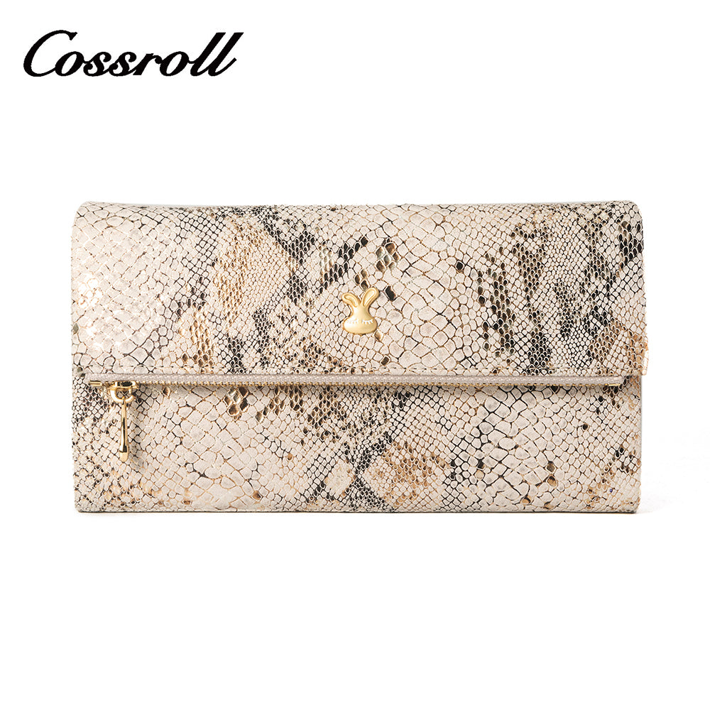 Women's long snakeskin print leather wallet