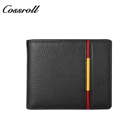 Men's wallet simple short money clip vintage lychee grain soft leather wallet multi card space large capacity