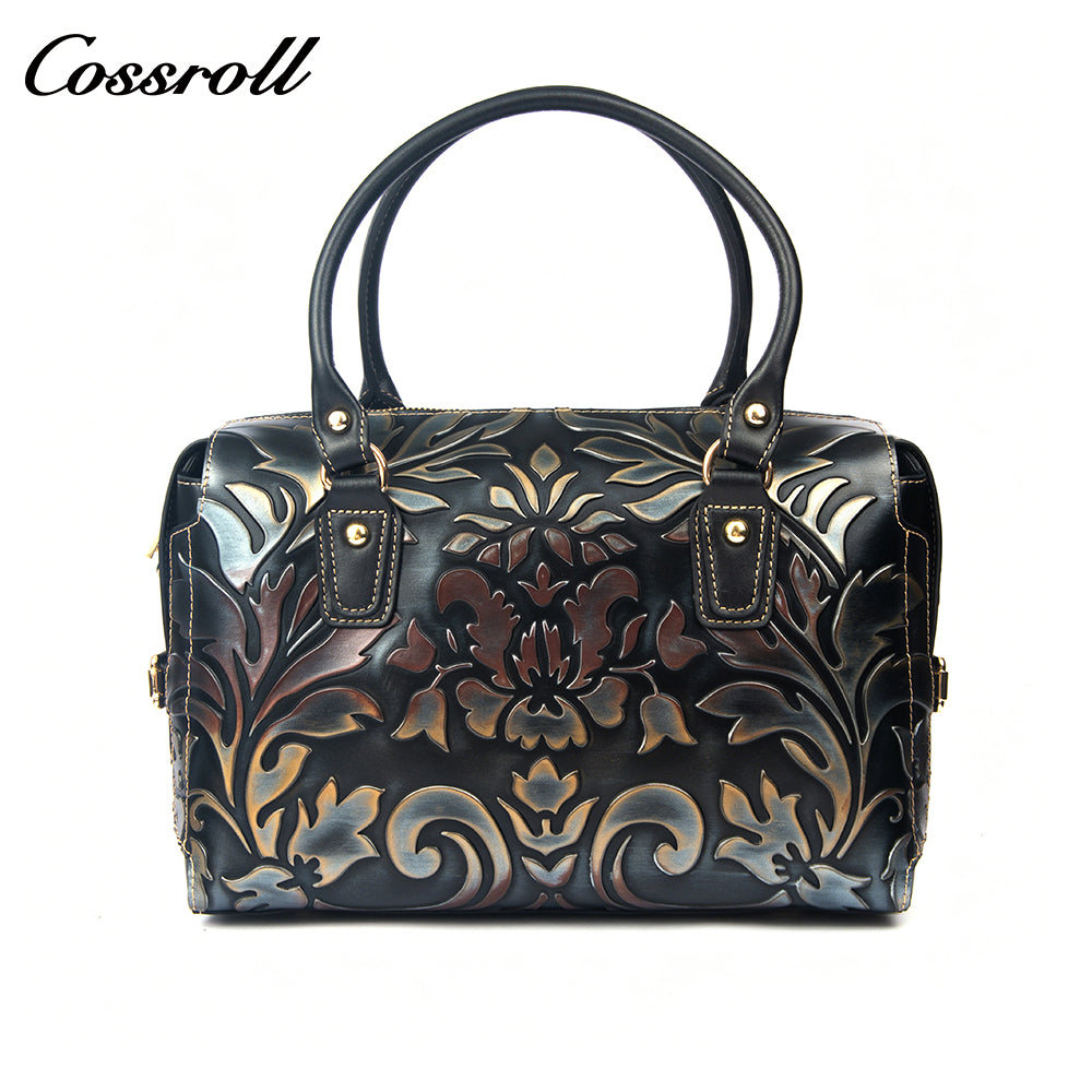 Vintage Embossed Leather Boston Bag for Women, Handbag & Crossbody Purse, High-End Large Capacity Commuter Bag