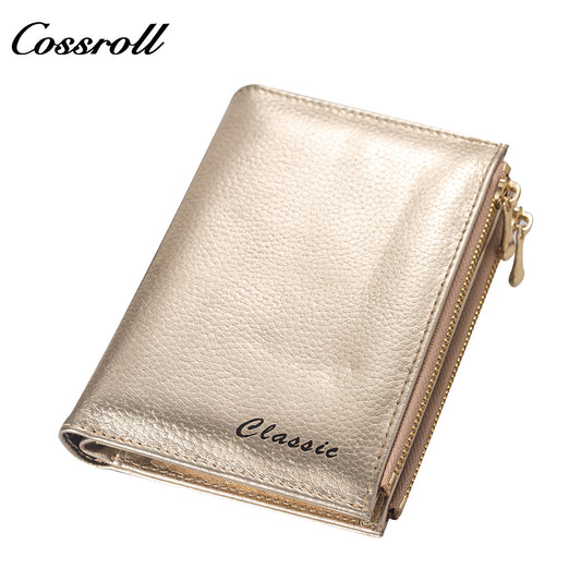 Factory custom short simple leather purse for women cowhide coin bag for women purse money clip