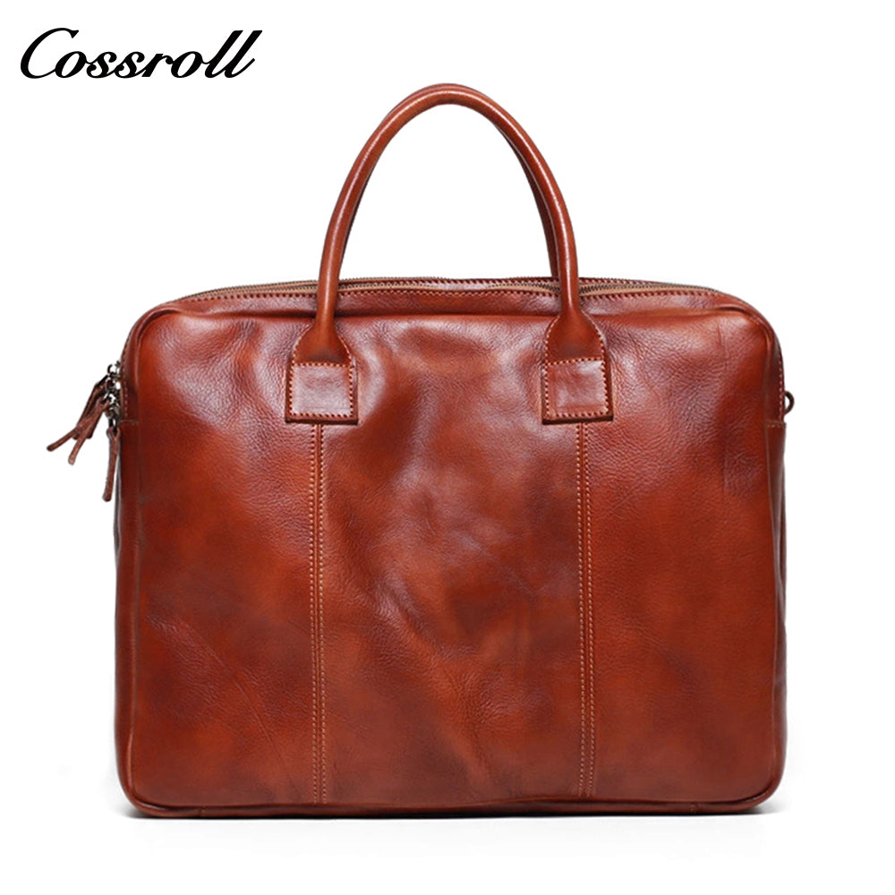 Crazy horse skin hand-painted handbag Vintage men's diagonal back layer cowhide leather bag Business briefcase