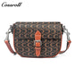 Vintage C Monogram Saddle Bag for Women, Contrast Brown Leather Buckle Flap Crossbody Shoulder Purse