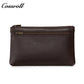 Vintage Genuine Leather Double Zipper Clutch Bag, Large Capacity Long Pouch for Coins & Documents