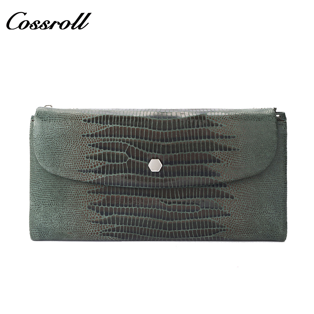 Genuine leather wallet for women, soft cowhide, long multi-functional tri-fold clutch