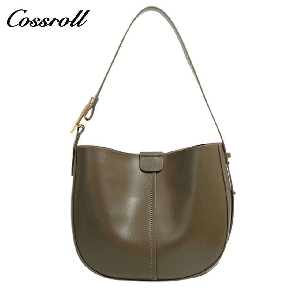 2024 new Korean semi-round saddle bag small fashion leather single shoulder crossbody cowhide female bag simple casual bag