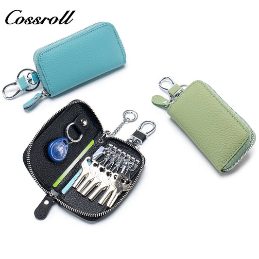 Car key bag men's and women's leather universal simple zipper bag Creative waist hanging cowhide car key protective cover