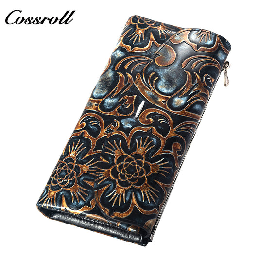 The Factory Produces genuine long  card holder wallet  Vintage Chinese pneumatic spending bag geniune leather wallet