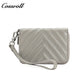 Chevron Quilted Genuine Leather Wristlet, Women's Litchi Grain Cowhide Coin Card Purse, Mini Zipper Hand Pouch