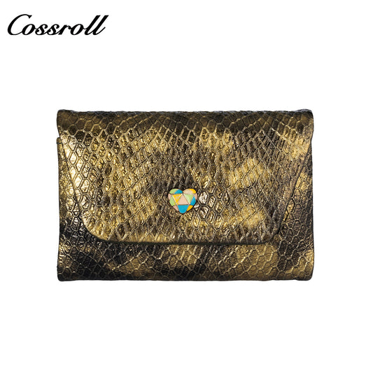 Fashion serpentine leather folding short small purse Femininity 2024 new soft cowhide wallet