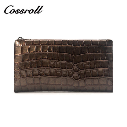 Brown crocodile print ladies long genuine leather wallet