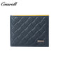 Diamond Quilted Embossed Genuine Leather Men's Wallet, Slim Business Bifold Purse with Contrast Bright Yellow Lining
