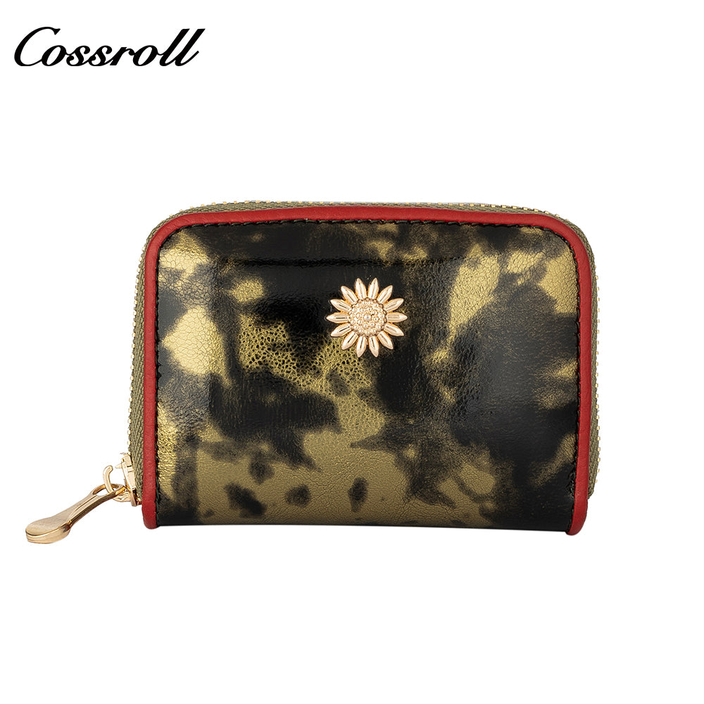 Leather women's purse Multi-functional pattern fashion short long cowhide wallet multi-card holding bag factory custom