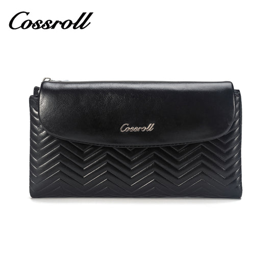 Black printed women's genuine leather wallet