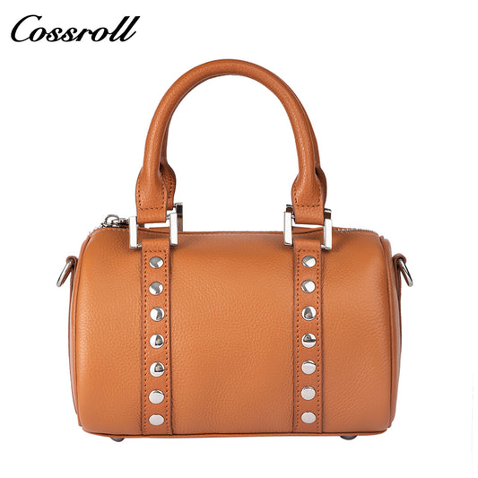Top-grain leather Boston bag, premium vintage handbag for women, can be carried by hand, on the shoulder, or crossbody