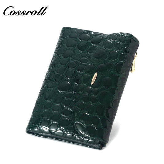 2023 new women's cowhide purse change fashion patent leather card bag large capacity money clip factory custom