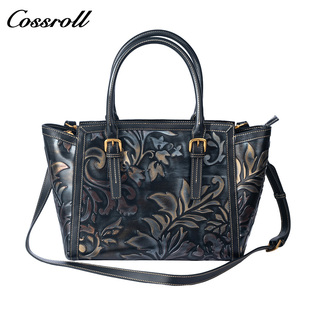 Vintage Embossed Leather Tote Bag for Women, Large Capacity Handbag & Crossbody Bag, Premium Hand-Carved Commuter Bag