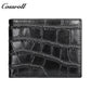 Men's short ultra-thin large capacity crocodile grain leather handmade money clip head layer cowhide