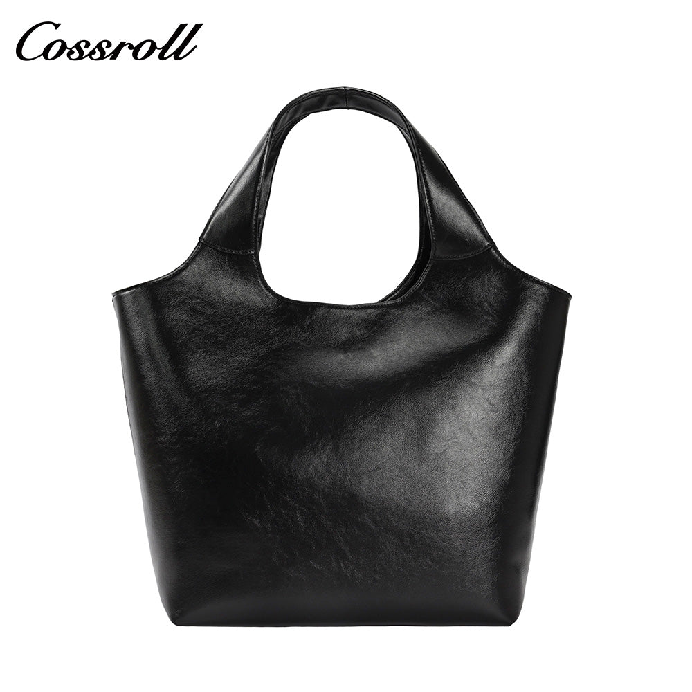Women's Vintage Waxed Cowhide Crossbody Bag, Minimalist Large Capacity Hand & Shoulder Tote Bag