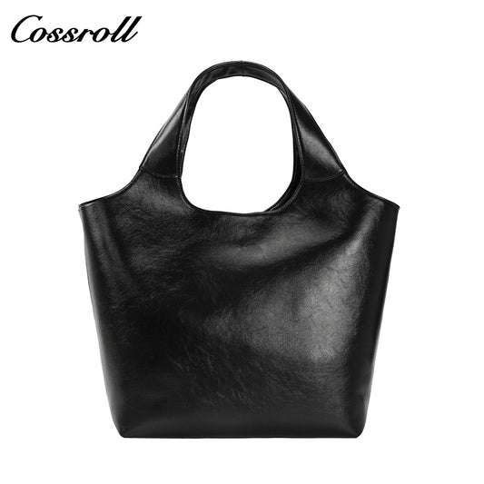 Women's Vintage Waxed Cowhide Crossbody Bag, Minimalist Large Capacity Hand & Shoulder Tote Bag