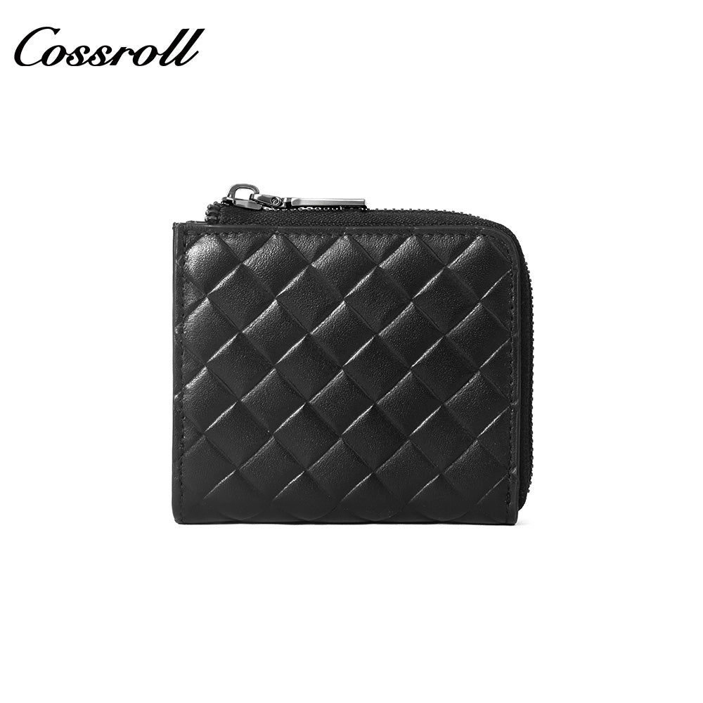 Diamond Quilted Genuine Leather Mini Zipper Card Wallet for Men & Women, Multi-Slot Coin Purse, Portable Short Purse for Daily Commute & ID Documents