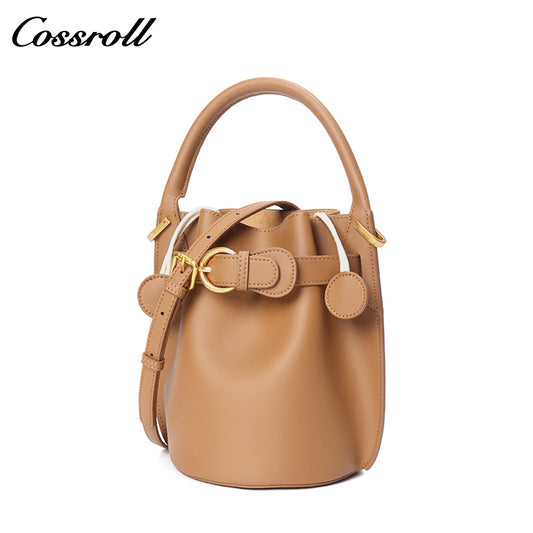 Texture Bucket Bag Cowhide Bags Women Spring and Summer New Niche Design Tote Shoulder Crossbody Bag