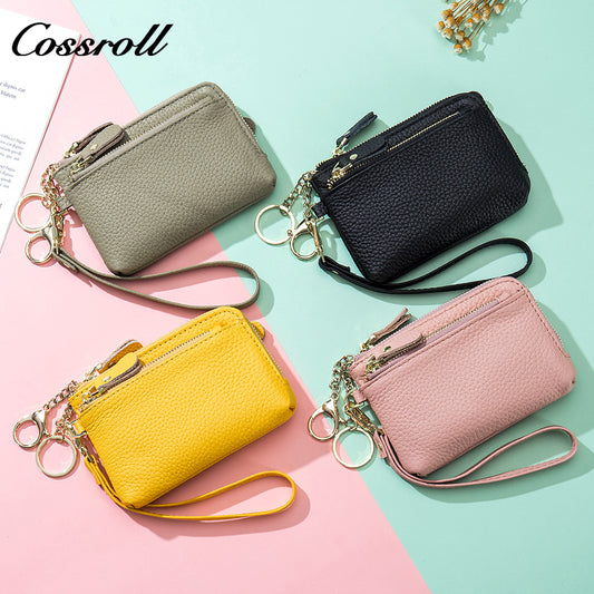 Leather coin purse Women's large capacity mini storage bag Multi-functional short zipper purse clutch bag