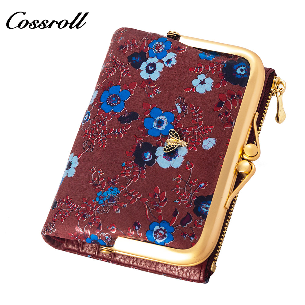 Leather women's purse Multi-functional pattern fashion short long cowhide wallet multi-card holding bag factory custom