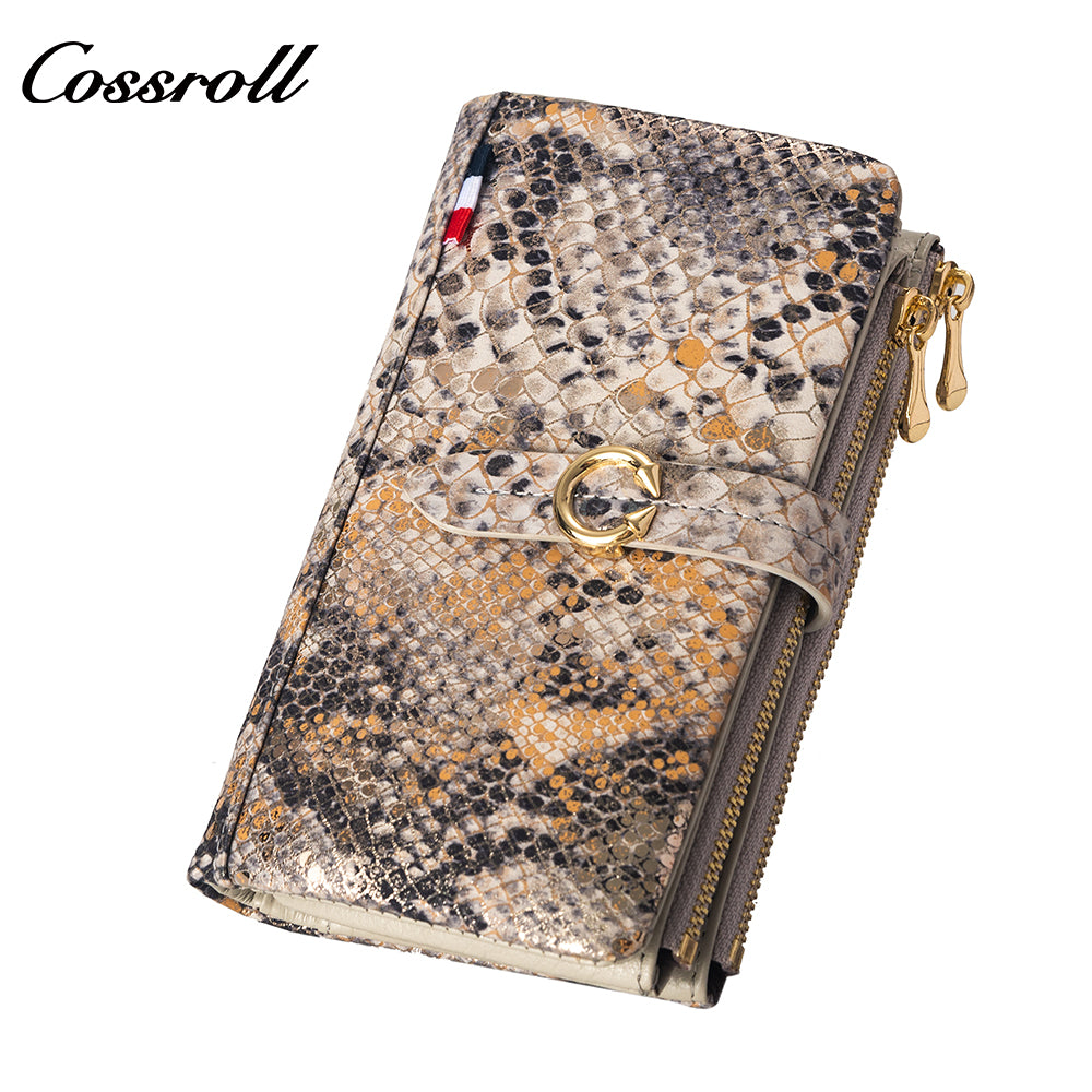 Manufacturers customized serpentine leather purse women's long cowhide women's multi-layer multi-card large capacity