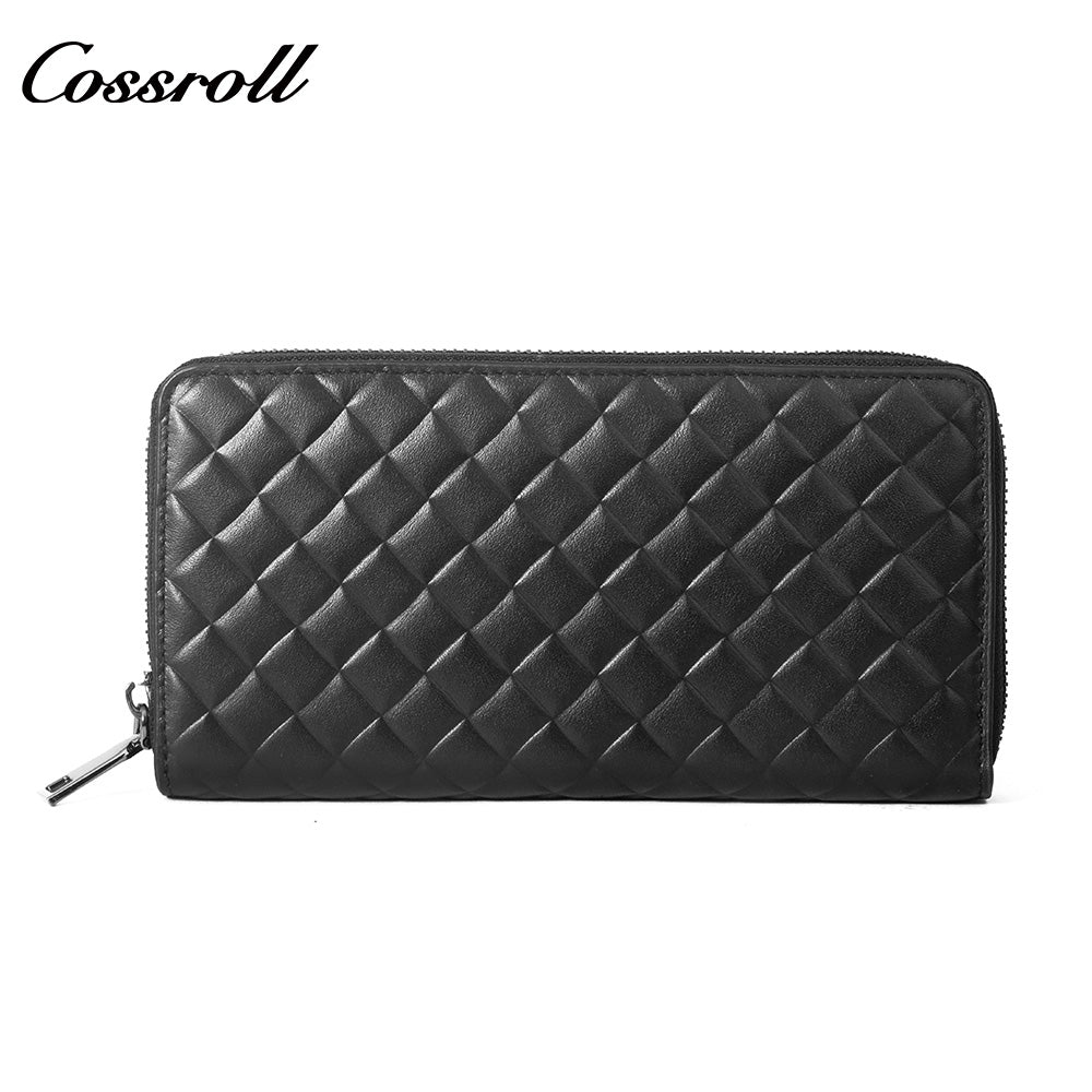 Men's Diamond Quilted Long Zip Around Wallet, Large Capacity Multi-Slot Clutch Purse, All-in-One Long Wallet for Daily Commute, Coins & ID Documents