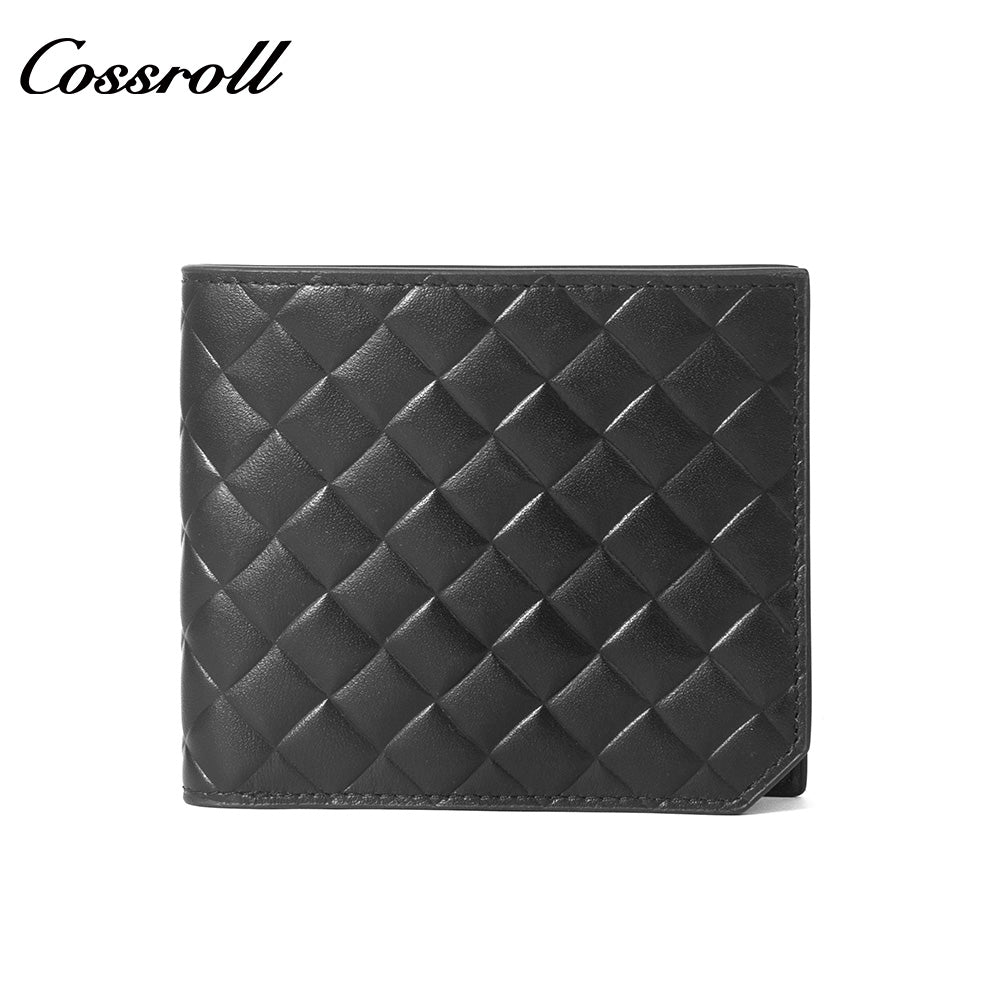 Men's Diamond Quilted Genuine Leather Bifold Wallet, Multi-Slot Ultra Slim Short Purse for Business & ID Cards