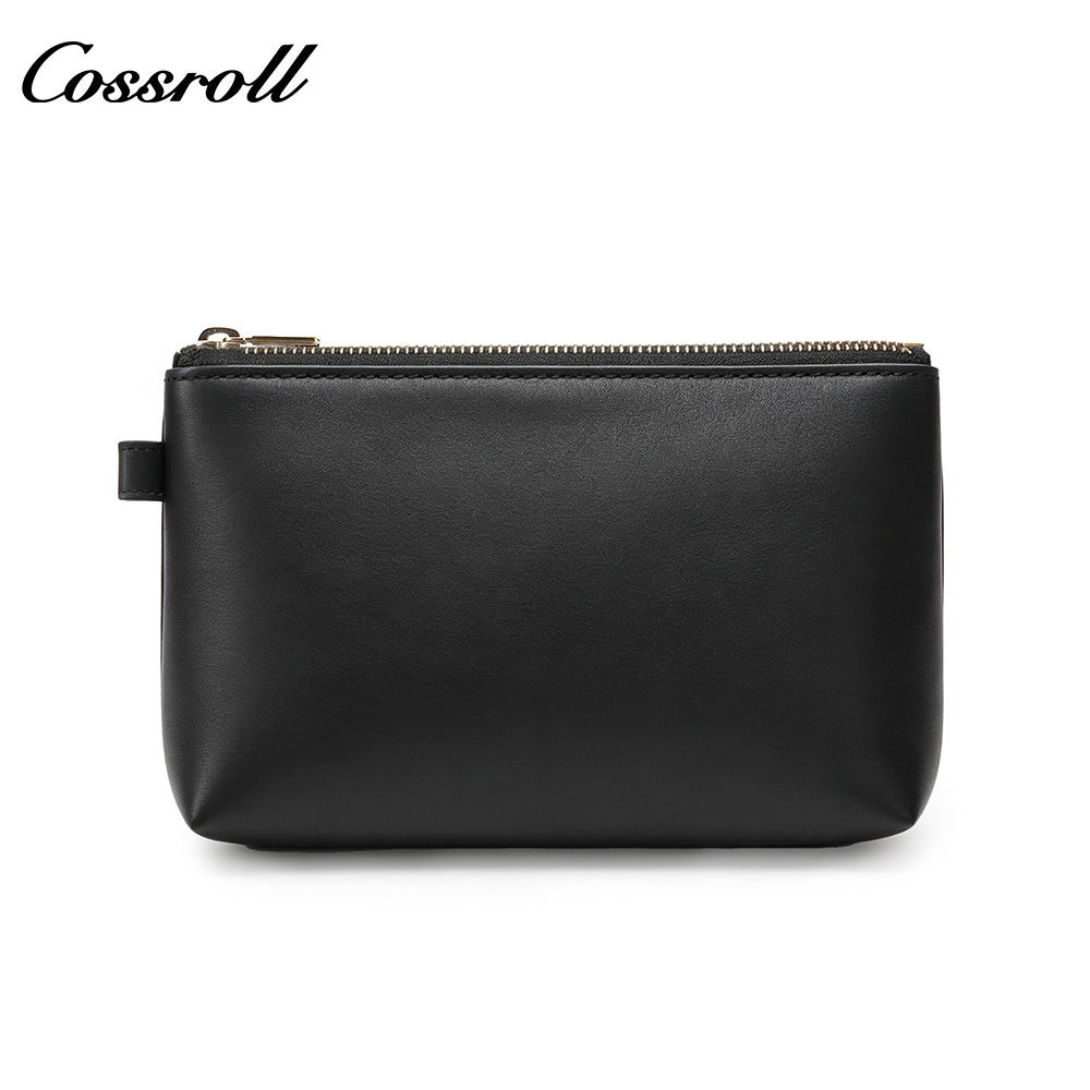 Genuine Leather Zipper Clutch, Minimalist Cowhide Pouch for Phone, Coins & Small Items