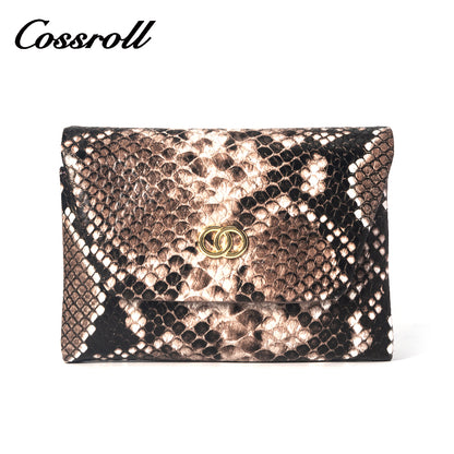 Short snakeskin print women's leather wallet